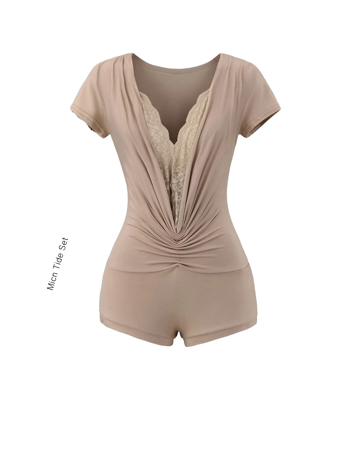 

BM MICN Pure Desire Sexy Lace Splice oulder ort Sve T-irt Women's Top Slim V-ne-piece Summer Moisture-ng