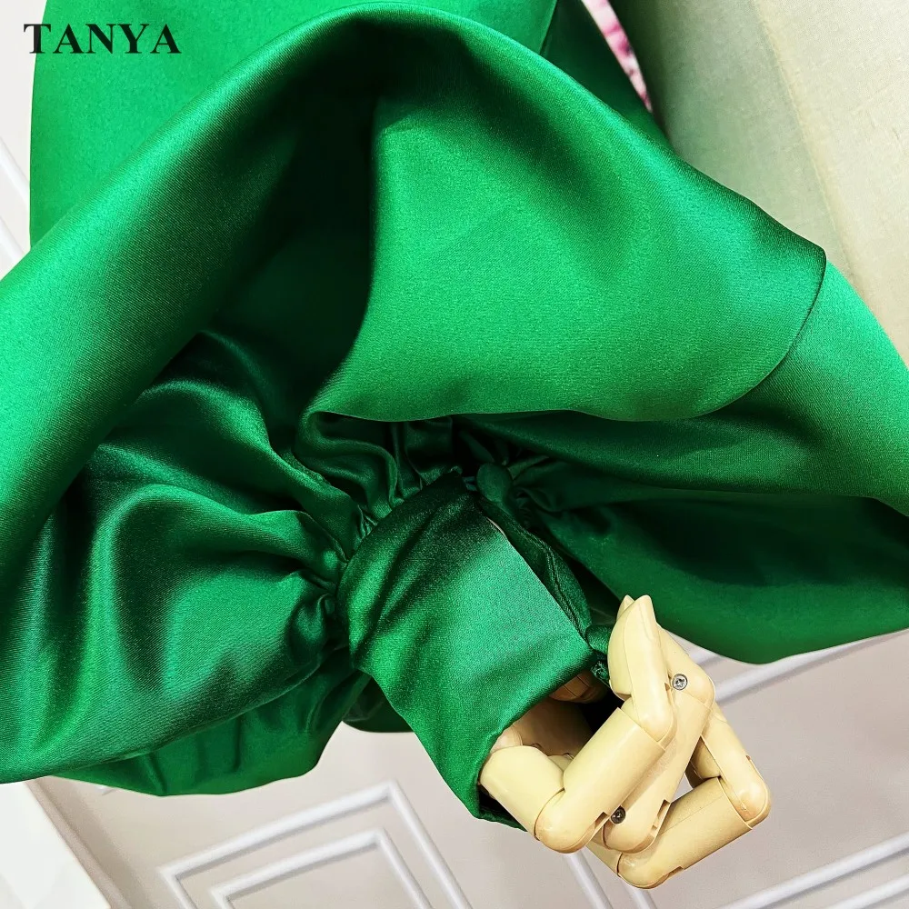 Puffy Sleeves Satin Bolero Topper Blouse Cover Arms Fashion Green Jacket Cloak Short Shawl High Neck With Buttons Customize