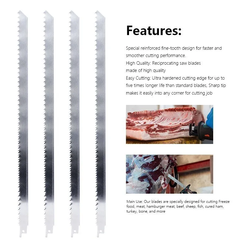 CMCP Jig Saw Blade ความยาว400มม.สแตนเลสสตีลมีดฟันเลื่อยสำหรับตัดเนื้อแช่แข็ง/กระดูก/ไม้เลื่อยลูกสูบใบมีด