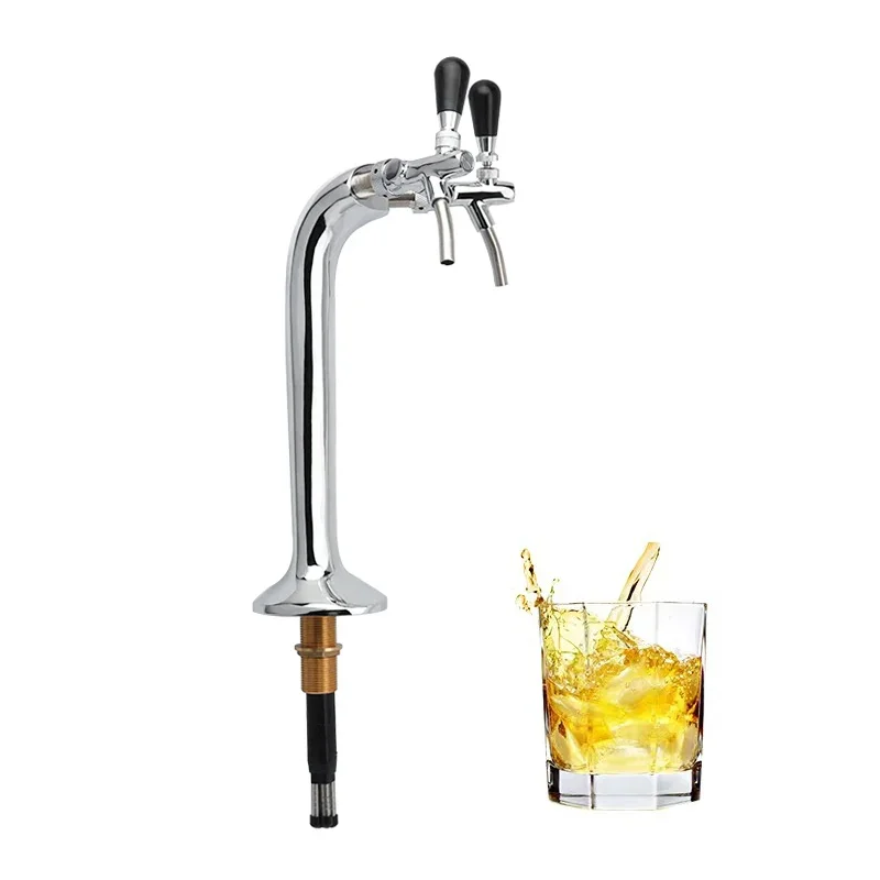 2-Tap Column Beer Tower, Glycol-Cooled Bar & Kegerator Dispenser， Cobra Type Chrome Plated Brass Beer Tower with Double Faucets,