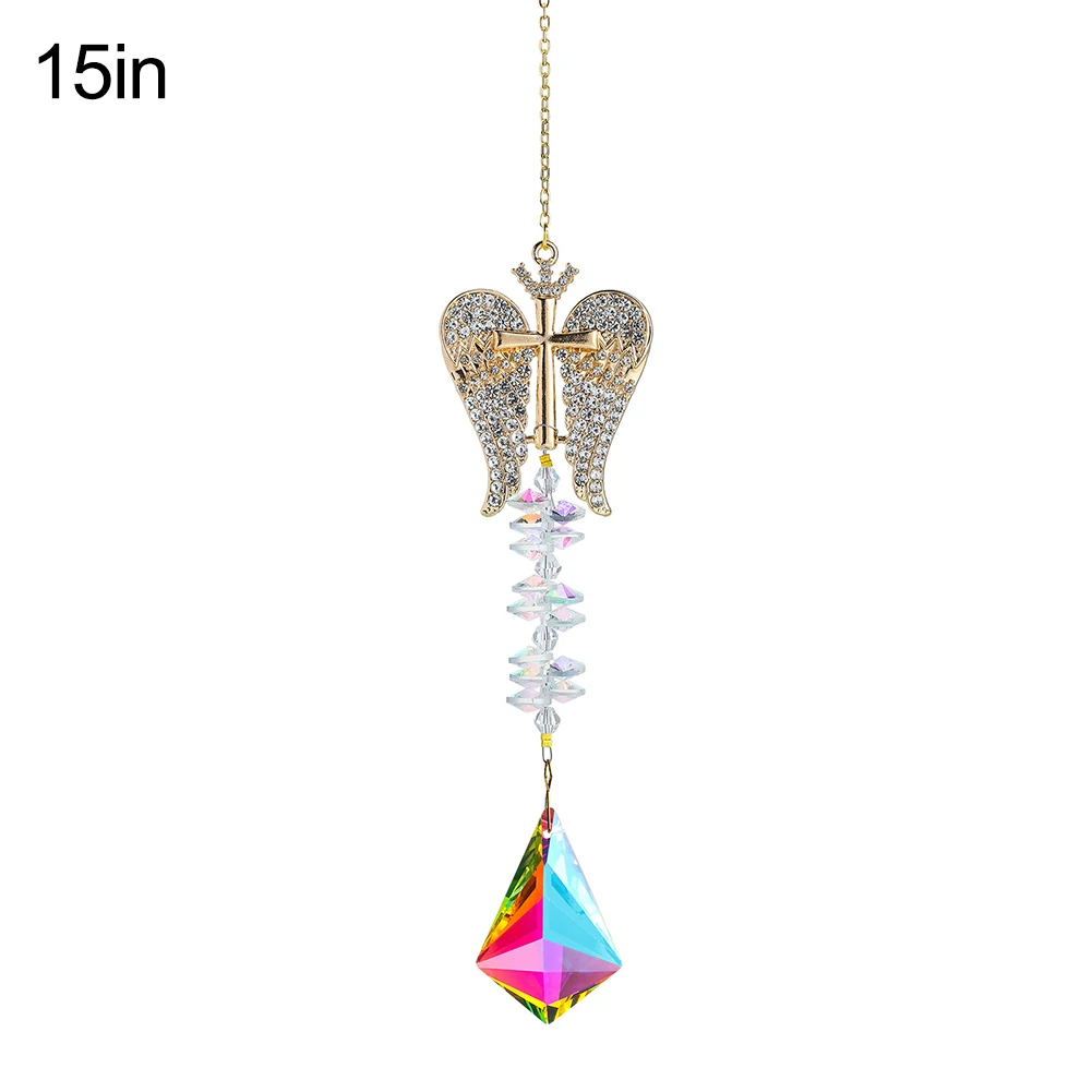 Sun Catching Gemstone Suncatchers Set of 3 with Angel Wing Cross Butterfly and Floral Accents for Interior Exterior Use