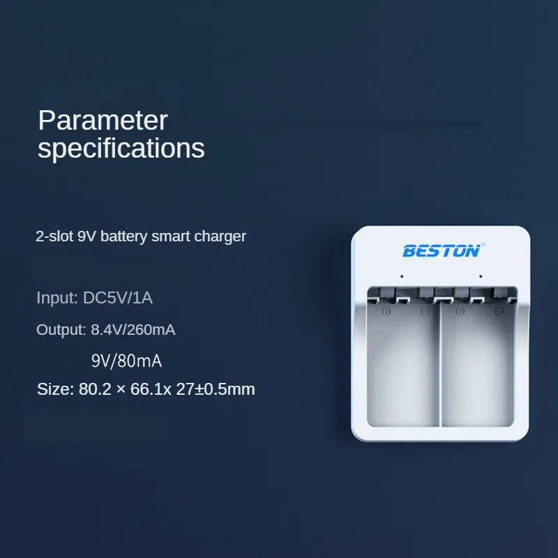 2-slot 9V Rechargeable Battery Charger + LED Indicator Lithium/NiMH Battery 9V Battery Intelligent Charger