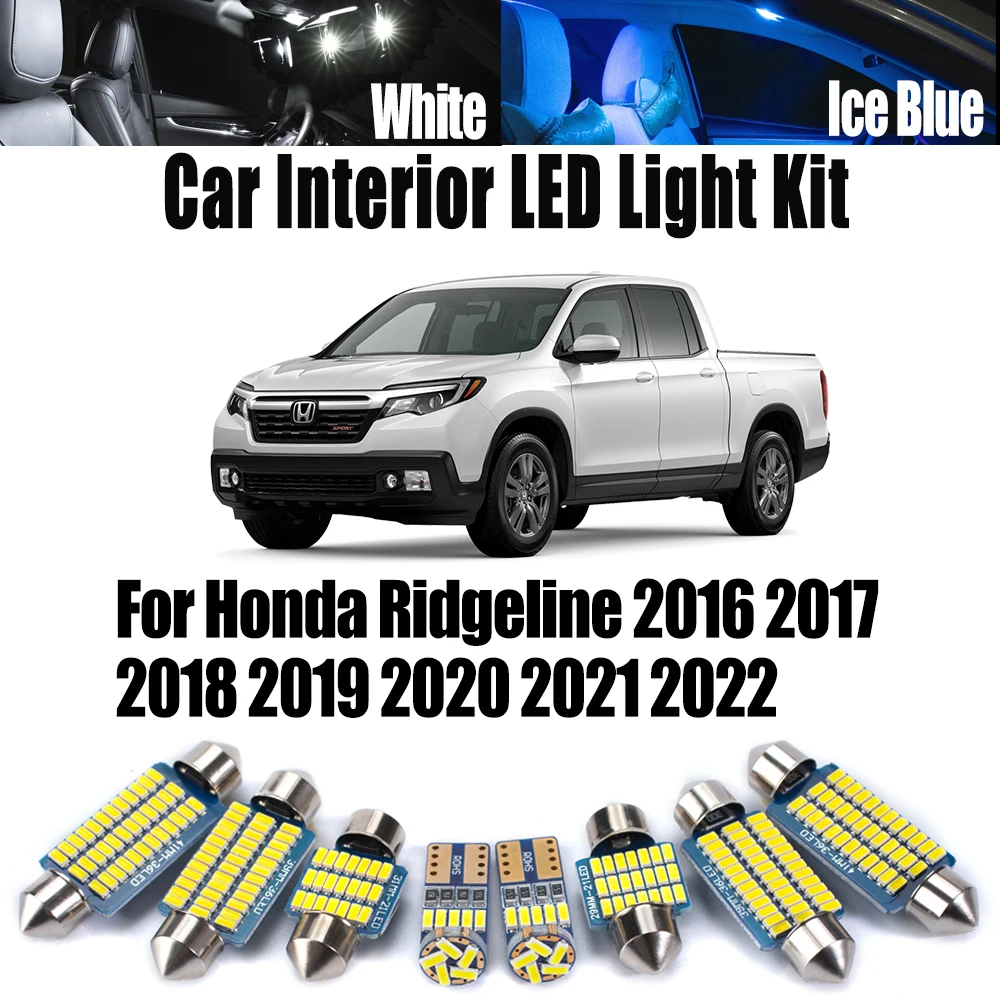 17Pcs Canbus LED Interior Dome Vanity Mirror Bulbs Trunk Door Light Kit For Honda Ridgeline 2016- 2020 2021 2022 Car Accessories