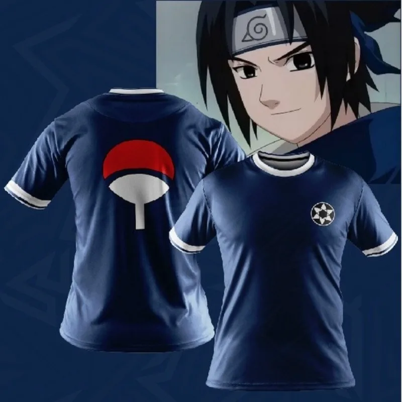 

BANDAI Anime Naruto T Shirt Sasuke Uchiha Character Design Family Crest Print Short Sleeve for Fans Must Have Trendy Anime Tops