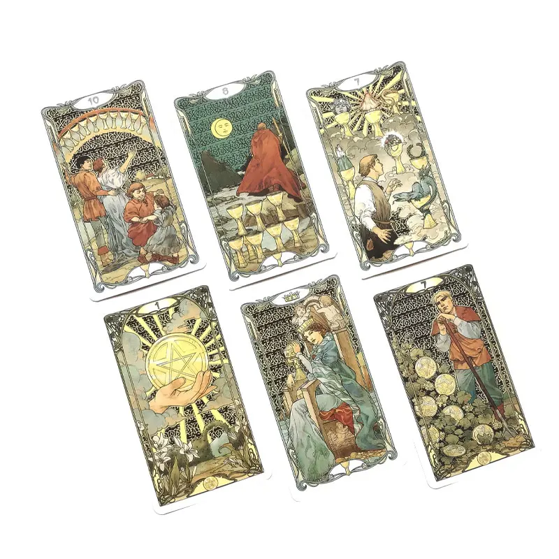 Hot sales Golden Art Nouveau Tarot Oracle Tarot Card Fate Divination Prophecy Card Family Party Game Toy Tarot PDF Guide