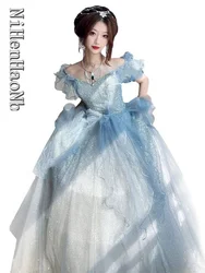 Blue Tulle Layered Prom Dresses Quinceanera Dresses Long Evening Gown