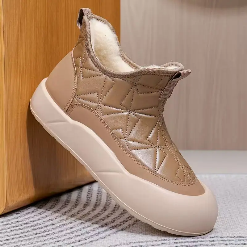 

Women Big Size Waterproof Ankle Snow Boots Winter New Thick Sole Non Slip Round Toe Slip On Lightweight High Top Cotton Boots