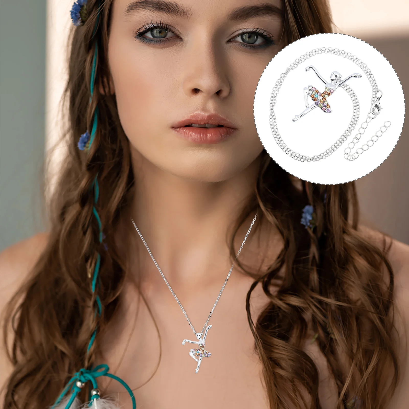 

Dancing Girl Rhinestone Necklace Women's Minimalist Statement Choker Dangle Drop Chain Jewelry Holiday Party Fashion Accessory