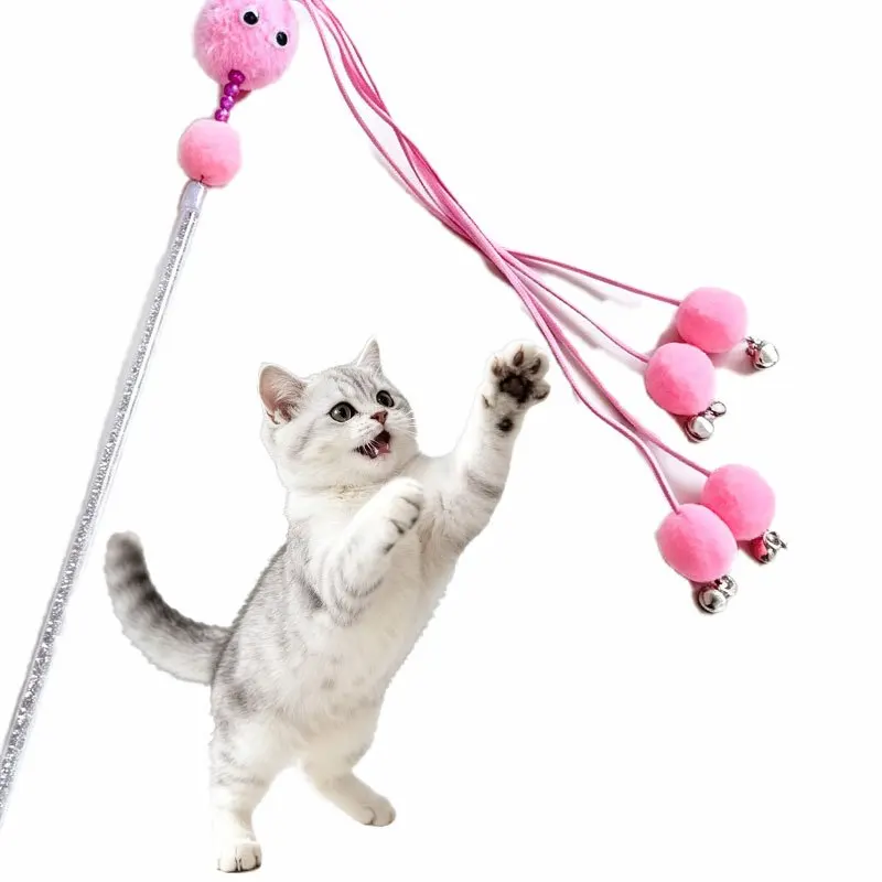 Fairy Tassel Cat Teaser Wand with Bell & Hanging Ball - Interactive Cat Toy Suitable for Breeds & Sizes, Portable Teasing