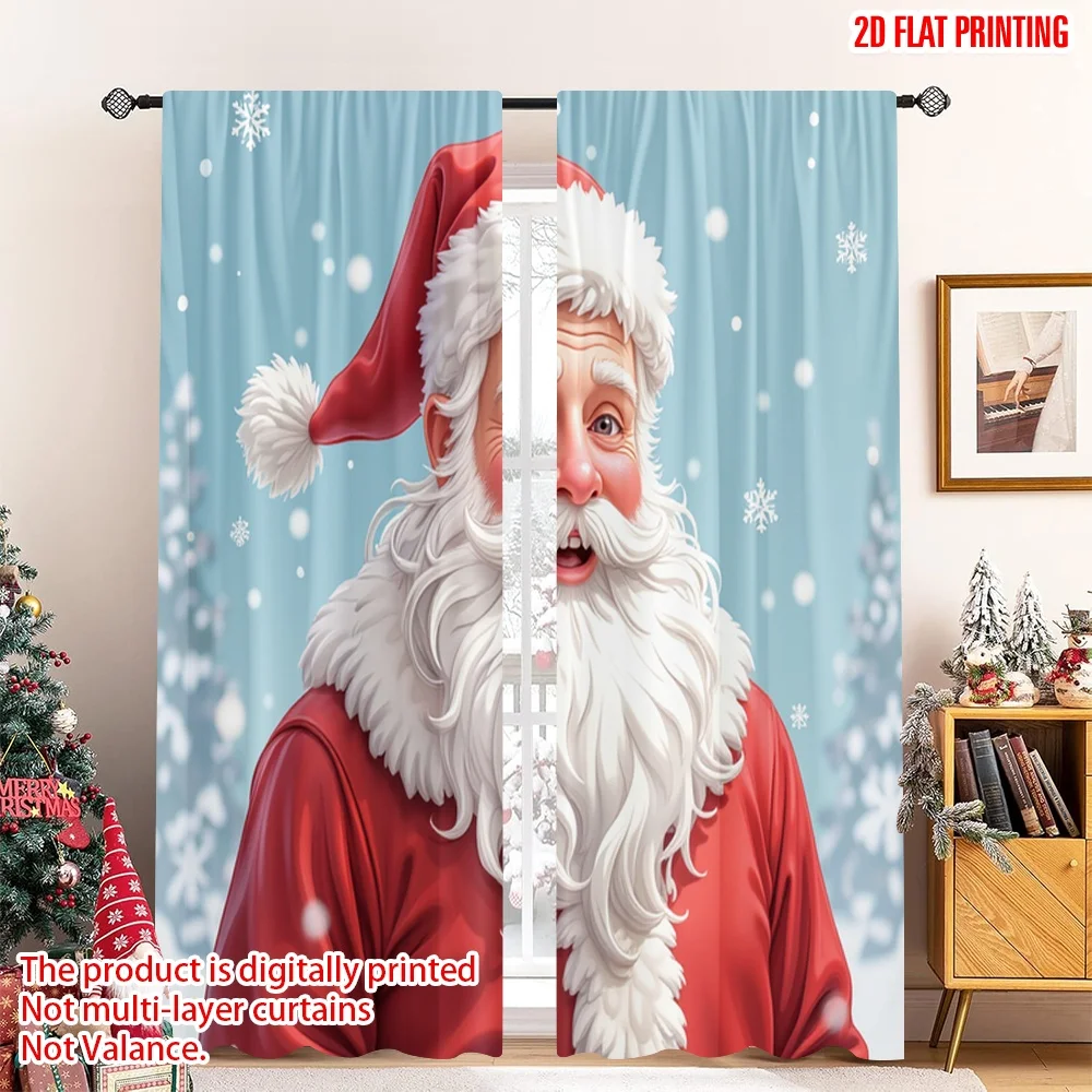 

2pcs 2D flat printing Merry Christmas Popular Drapes Santa Claus Winter Snow_a Polyester Without Electricity Festive Curtains