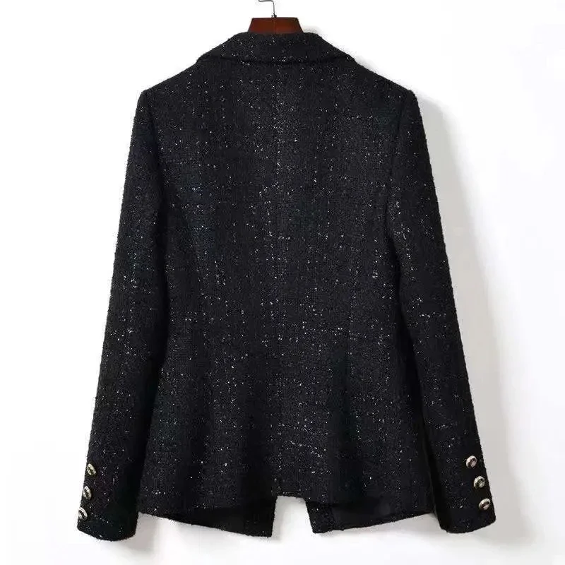 Women's Blazer Tops Fashion Coarse Tweed Woolen Woolen Suit Jacket Woman 2024 New Spring Autumn Casual Coat  B485