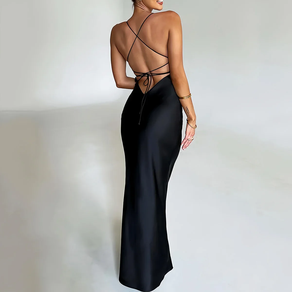 Sexy Satin Backless Lace Up Meerjungfrau Slip Kleid Frauen Schatz Hals Sexy Schlank Bodycon Kleider Elegante Seide Kleid Party