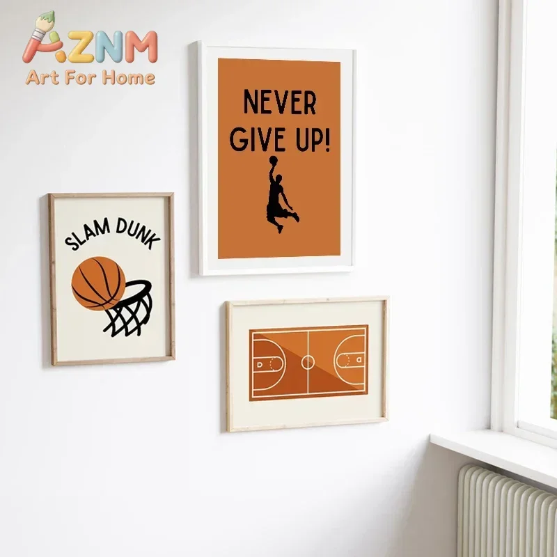 Boy Basketball Simple Custom Name NBA Poster Children Wall Art Printable Canvas Painting Picture Baby Kids Room Homeschool De
