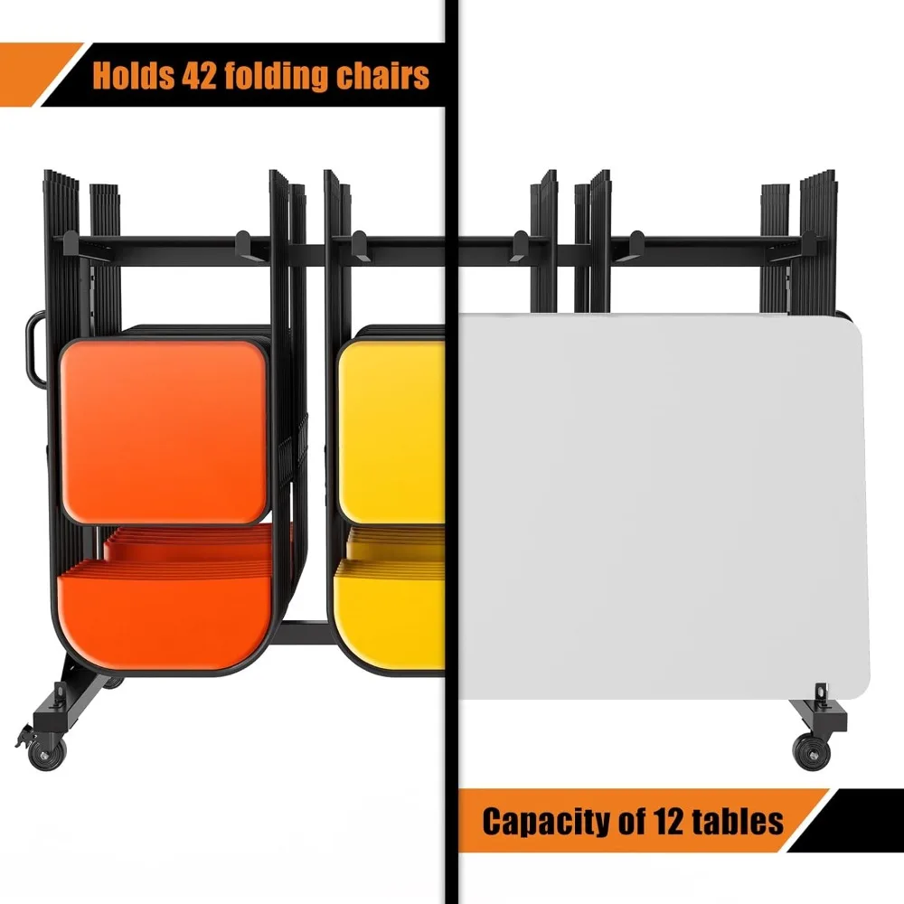 Robuster Klappstuhlwagen für 12 Tische oder 42 Stühle mit 550 Pfund Kapazität und Rollen, elastischen Riemen, langfristiger Halt