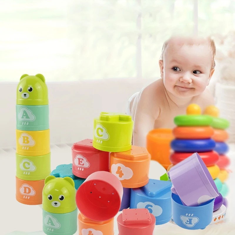 9pcs Spaß Regenbogen becher Stapel becher Figur Buchstaben Baby Kinder Lernspiel zeug Stapel turm Mini Bär Kinder Kleinkind Spielzeug
