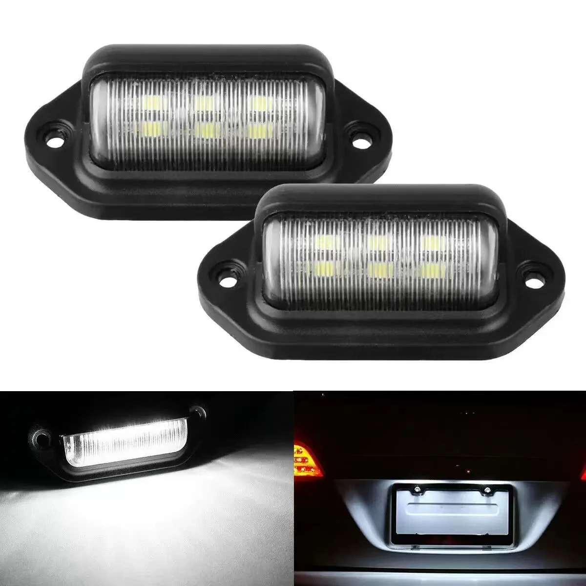 2pcs Super Bright 6-LED License Plate Light, Easy Installation White Tag Lamp for RV SUV Truck Trailer