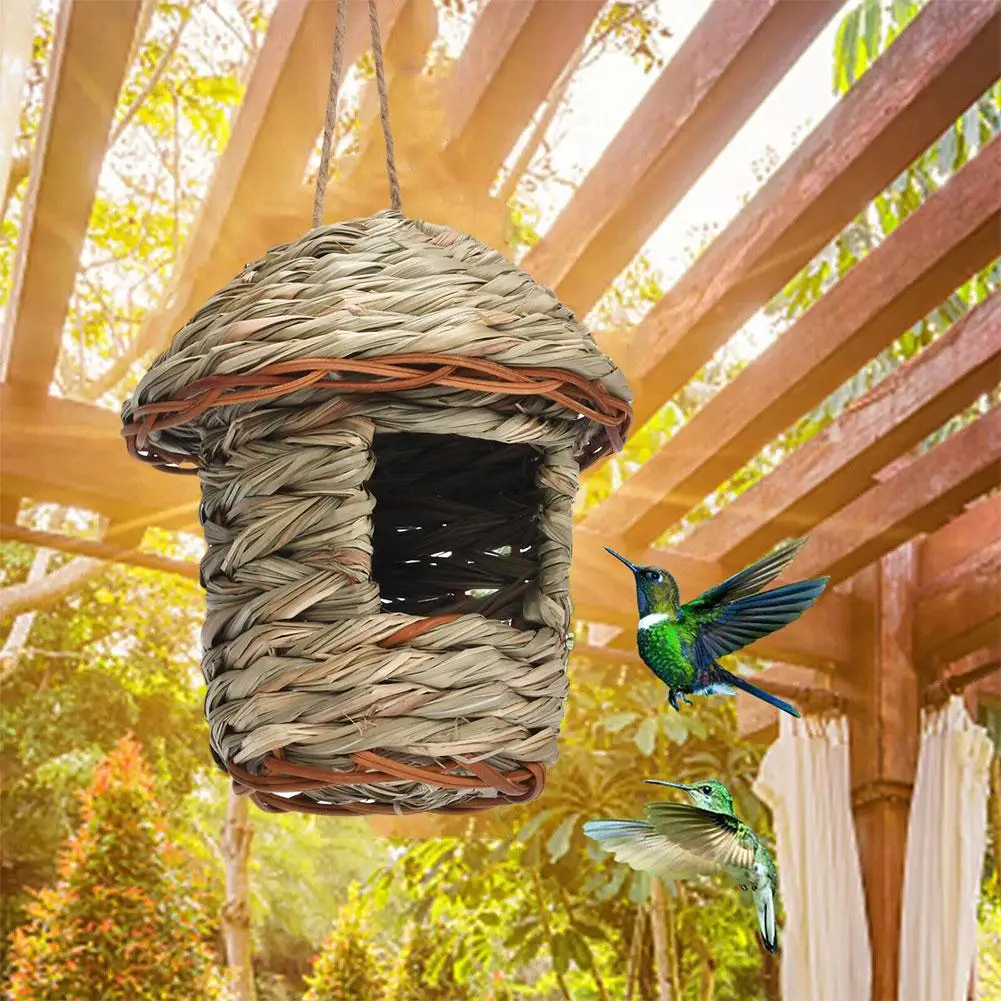 Handwoven Straw Bird Nest Parrot Hatching Outdoor Garden Hanging Hatching Breeding House Nest Bird Accessory