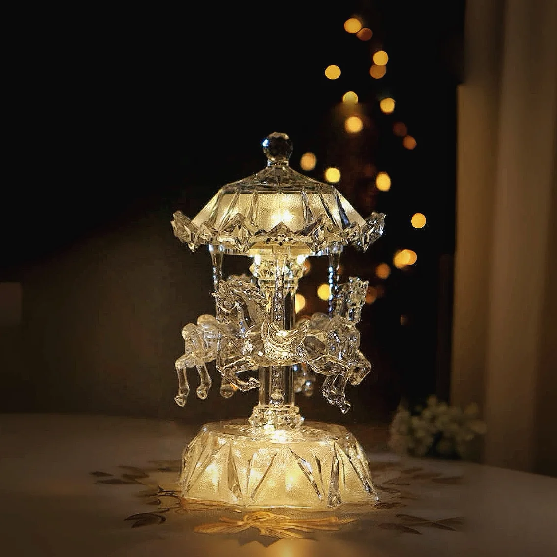 PYH light luxury hardcover carousel music box night light atmosphere decorative ornament for girls birthday gifts