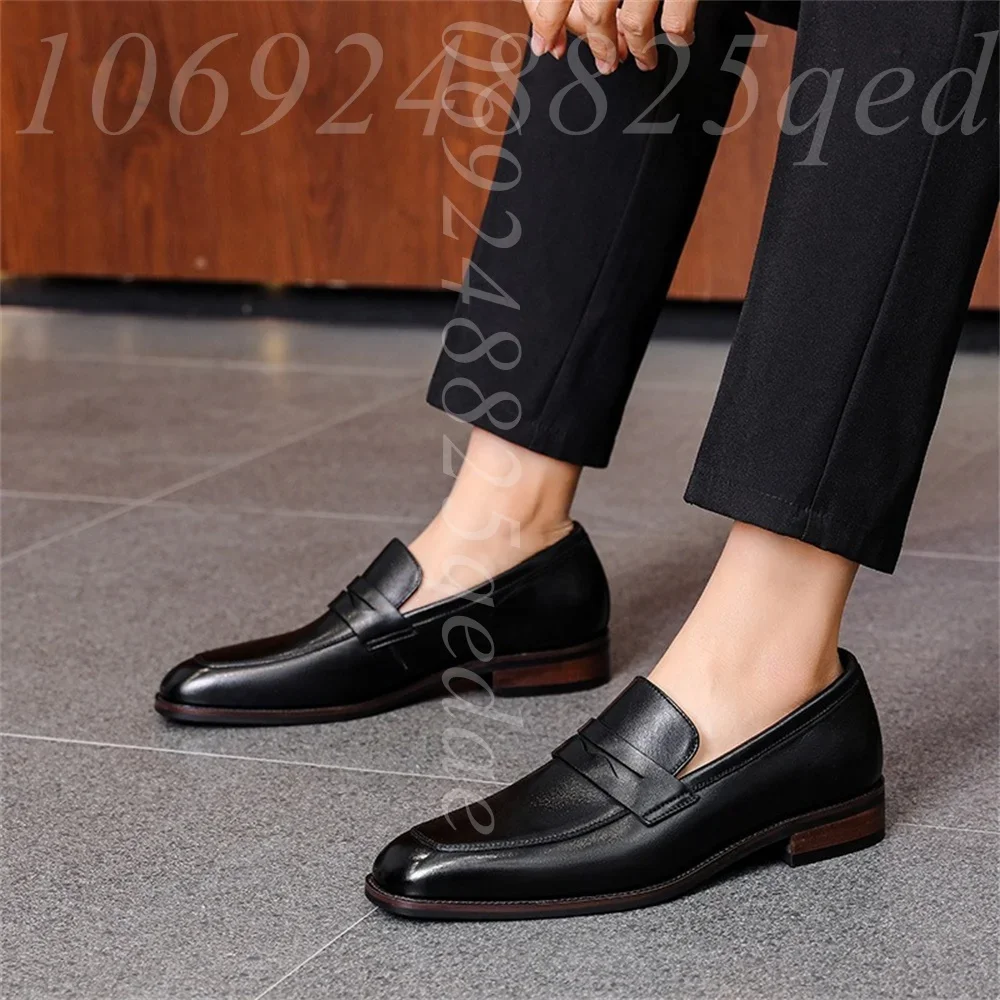 Men's Slip-On Penny Loafers, Burnished Finish, Pointed Toe, Non-Slip Rubber Sole, Comfortable Durable Footwear, Multiple Colors