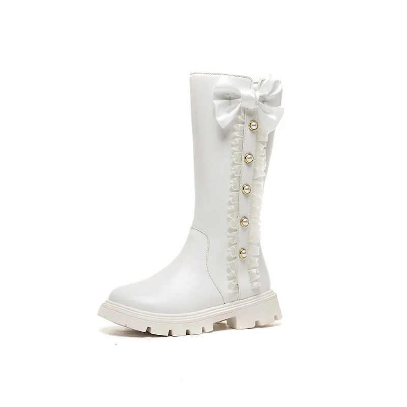 

French Girl Boots 2025 Autumn New Bow Princess Shoe Fashion High Boot Stylish Girls' Shoes Brand Women's Boots Botas Para Niña