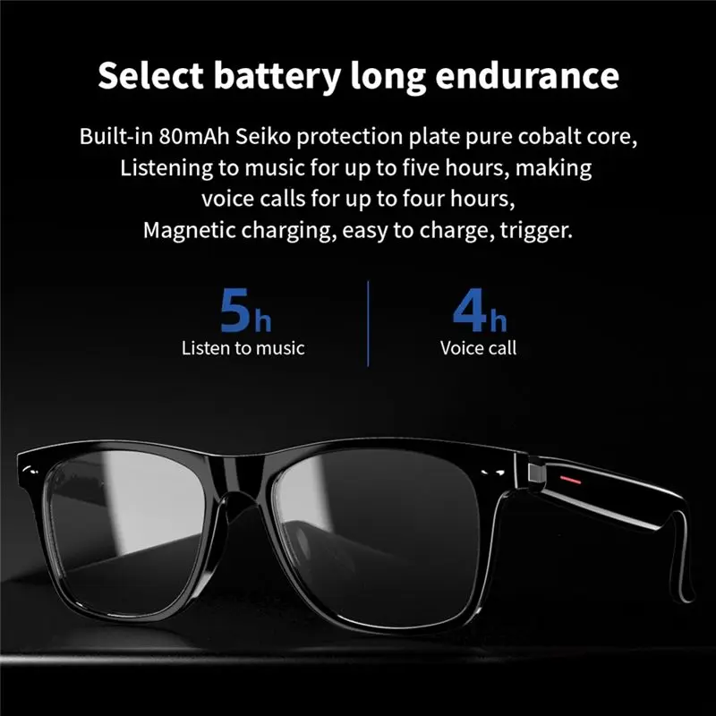Wireless Bluetooth 5.0 Glasses With Headphones Hands-Free Calling Music Photograph Black B PC+CTA+TR90+Nylon 1Set