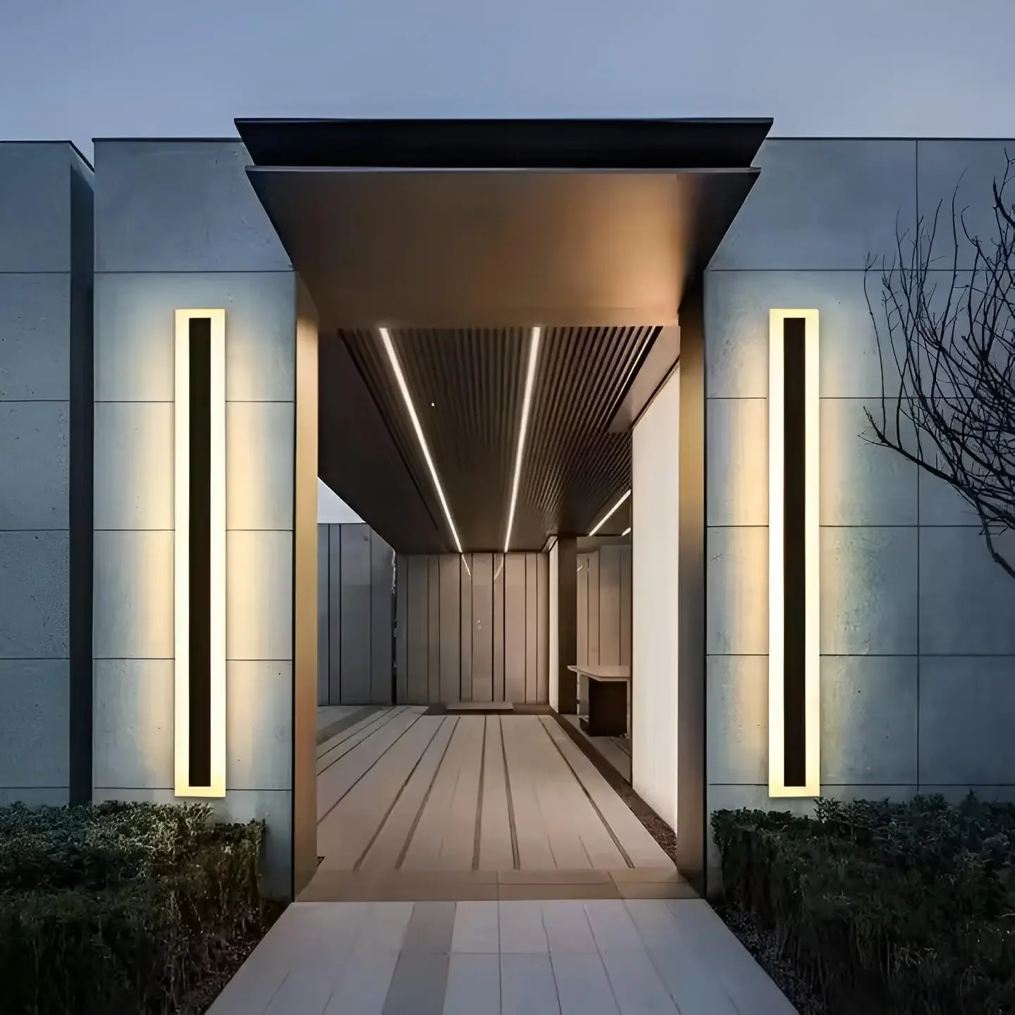 مصباح حائط طويل LED خارجي خارجي مقاوم للماء باللونين الأسود والأبيض لتصميم شريط طويل لشرفة المرآب #1