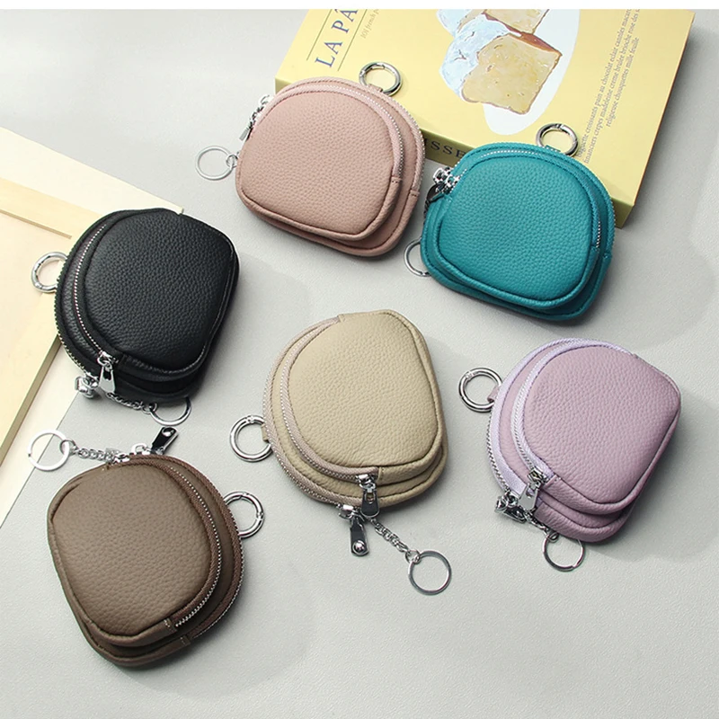 3pcs Coin Purses Women Cowhide Plain Double Zipper Short Storage Bag Mix Color