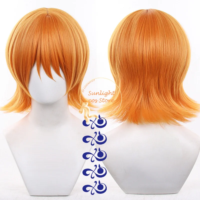 Girl Nami Wig 30cm Short Orange Straight Wigs Nami Cosplay Anime Cosplay Wigs Heat Resistant Synthetic Hair Halloween