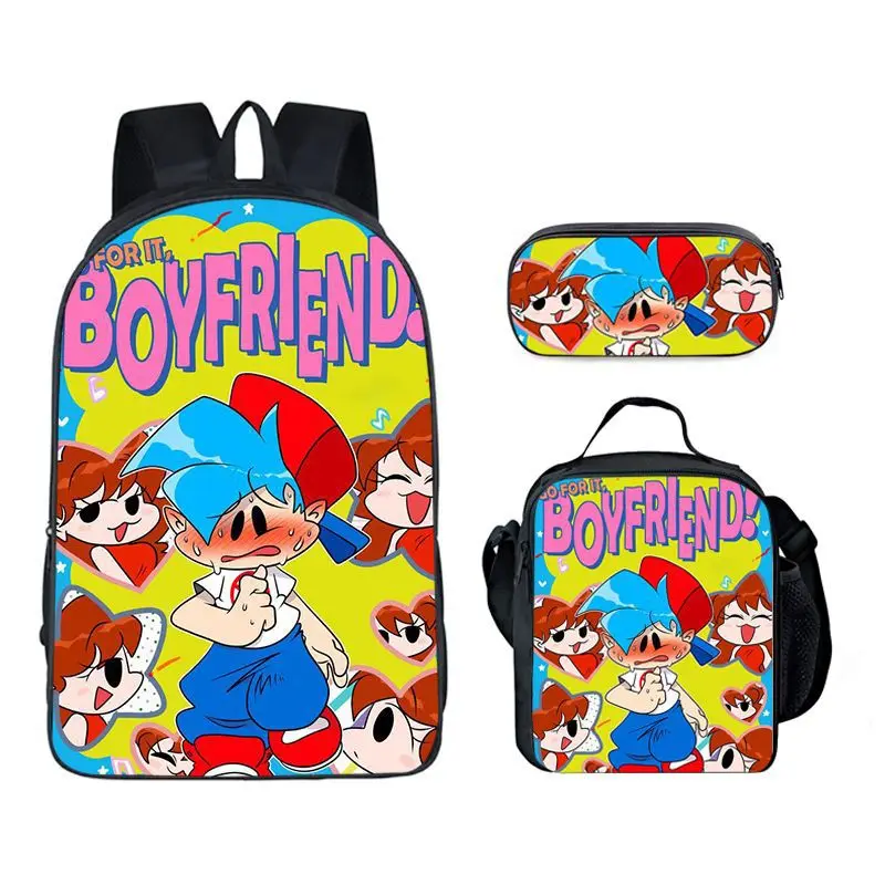 Cartoon Youthful Friday Night Funkin 3D Print 3pcs/Set Student Travel bags Laptop Daypack Backpack Lunch Bag Pencil Case