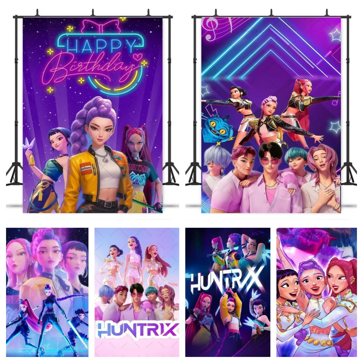 

Photography Background Cartoon Kpop Demon Hunter Kids Birthday Banner Decoration Pink Girl Fan Hunter Party Background Photo