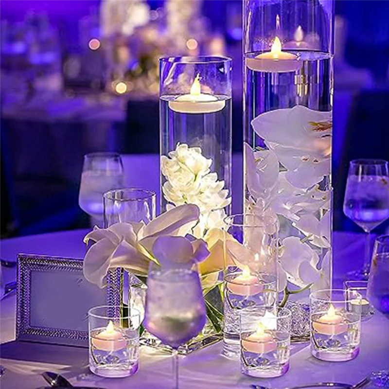 ABWR-48 Flameless Water Candles, Floating Water Electronic Candles, Wedding Party Pool Dinner Candles (Yellow Light) Easy To Use