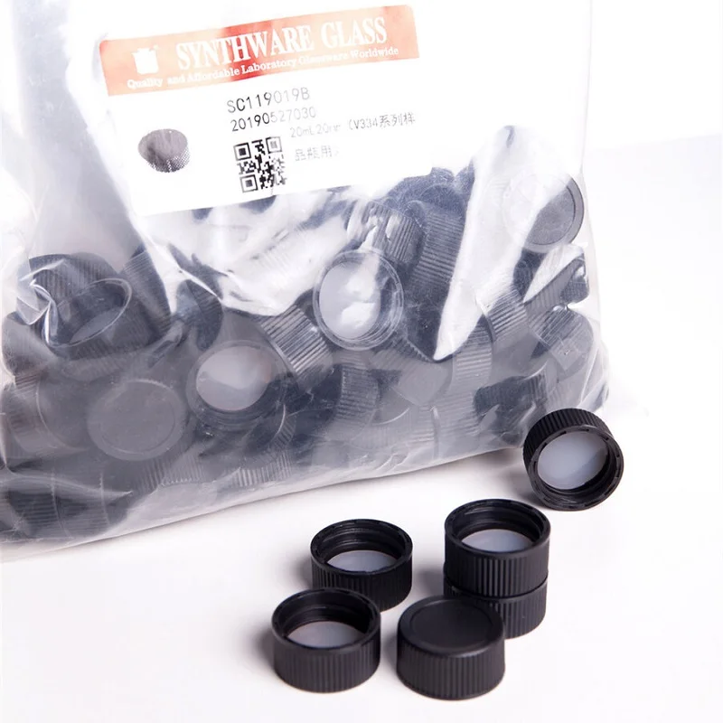 

Black cover for 20mL sample bottle with threaded port 20-400, No hole, With gasket, 100 pieces/pack, SC11