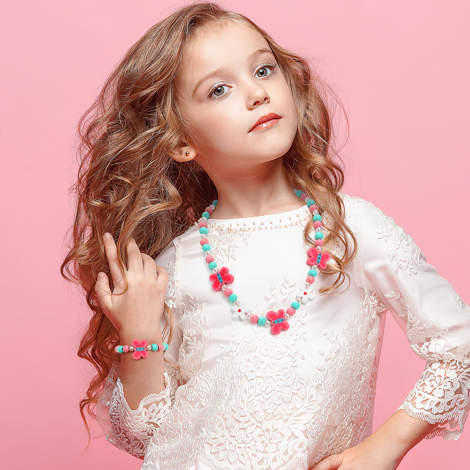 

Children's Wooden Bracelet Necklace Set Animal Shape and Kids Jewelry Cartoon Toddler Girls