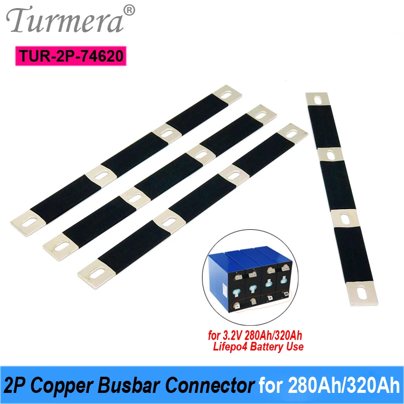 

Turmera 2P Busbar Copper 12V Lifepo4 Battery Connecter Hole to Hole 74mm Use in 12.8V 24V 48V 280Ah 310Ah 320Ah Lifepo4 Battery