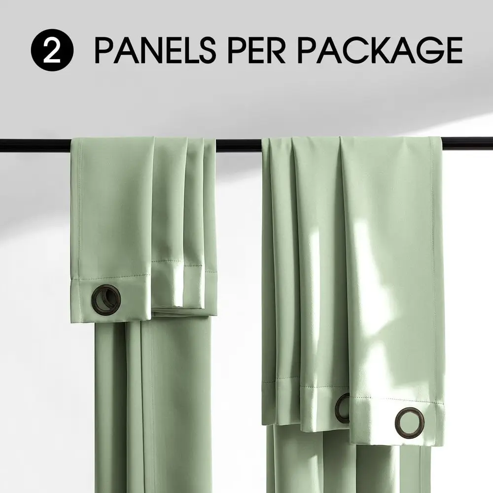 ستائر خضراء حكيمة معزولة حراريًا، مجموعة من لوحتين، 52 × 96 بوصة، كتلة إضاءة كاملة، ستائر عازلة للحرارة لغرف النوم والليفي