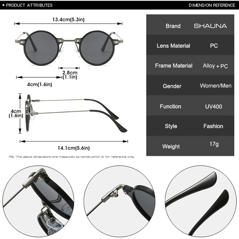 SHAUNA Retro Small Round Women Sunglasses Clear Ocean Lens Shades UV400 Men Punk Sun Glasses