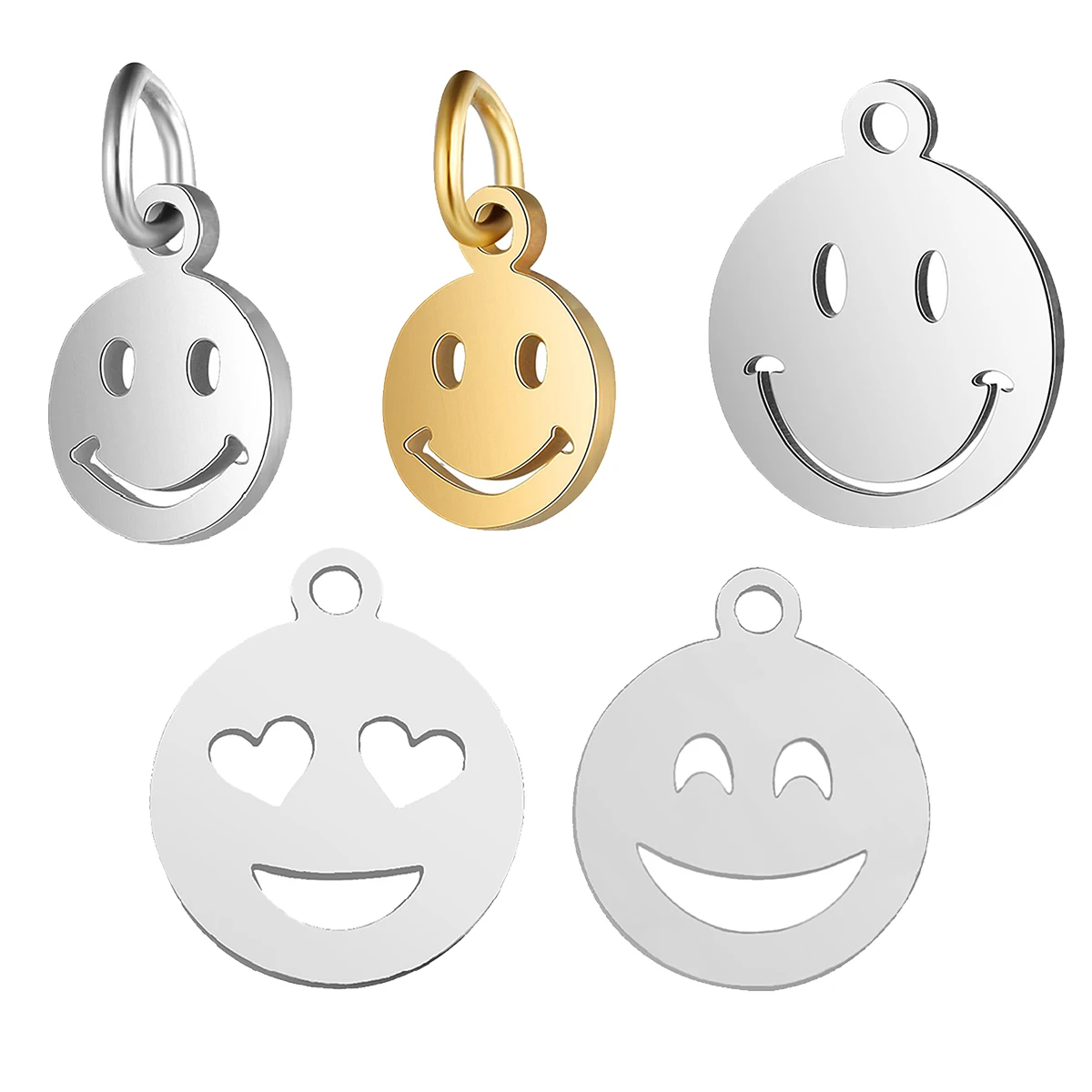 10Pcs Round Smile Face Stainless Steel Pendant DIY Gifts Jewelry Findings Making Supplies Earring Necklace Accessories Wholesale