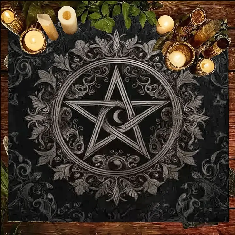 Mystical Pentagram Tablecloth Star Moon Design for Tarot Readings Halloween Christmas Home Decor Gift   75x75cm
