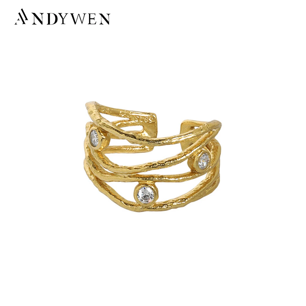 

ANDYWEN 100% 925 Sterling Silver Gold Truck Irregular geometric Resizable Rings Adjustable Rings Women Fashion Jewelry Gift