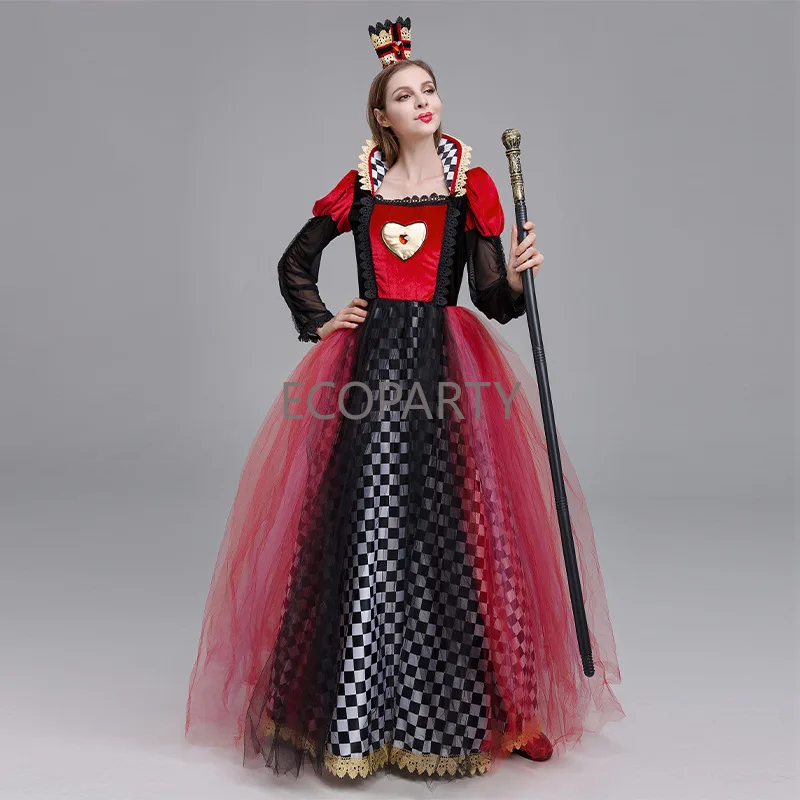이상한 나라의 앨리스의 모험 코스프레 레드 퀸 블랙 원피스 할로윈 여자 할로윈 드라 첸 코스튬 드롭쉽