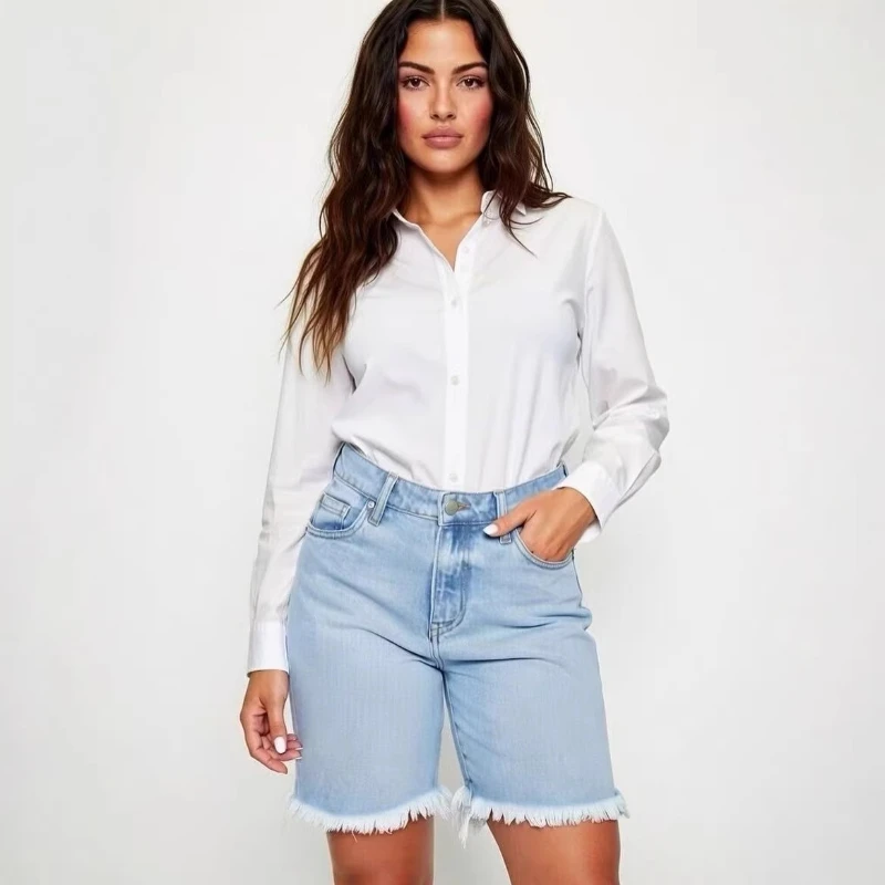 Denim Pant Women Jeans Vintage Short Pants Slim Fit High Waist Straight Trousers Y2k Streetwear Elegant Splice Work Casual 2026