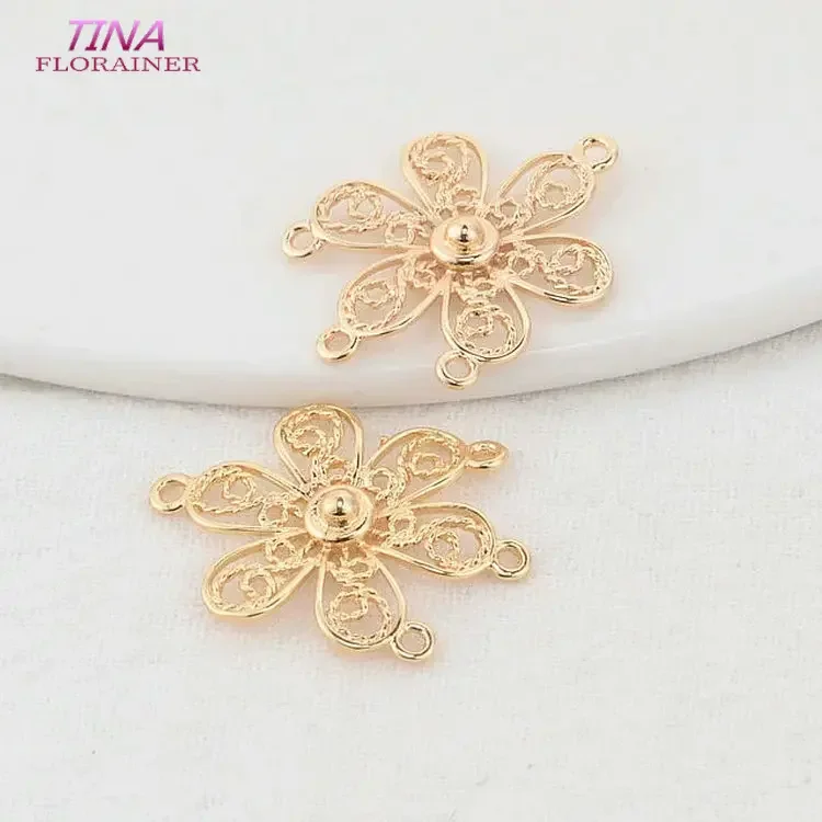 19×26MM 14K Gold Color Plated Flower 4 Holes Connect Charms Pendants Jewelry Making Supplies Diy Accessories