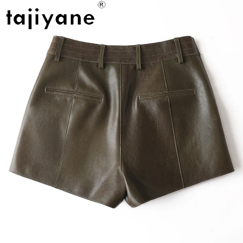TAJIYANE Geunine Leather Shorts Oil Wax Sheepskin Pants Mid-Low Waist Women's Shorts Vintage Side Zipper Shorts for Woman 반바지