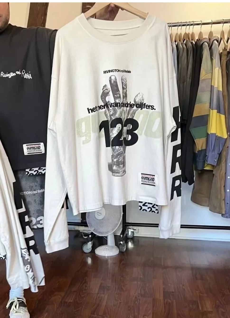 

Высококачественная мужская футболка RRR23 в американском уличном стиле с принтом пальм, белая, с длинным рукавом, модная, хлопковая, молодежная, в стиле стритвир.