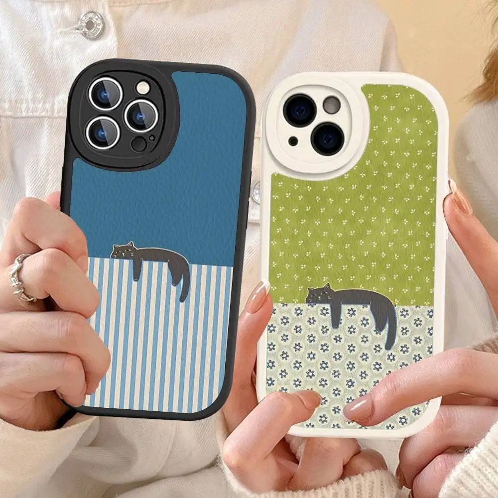 

Artistic Black Cat Funda Leather Phone Case For IPhone 16 15 14 13 12 11 Pro Max Plus Shockproof Cover