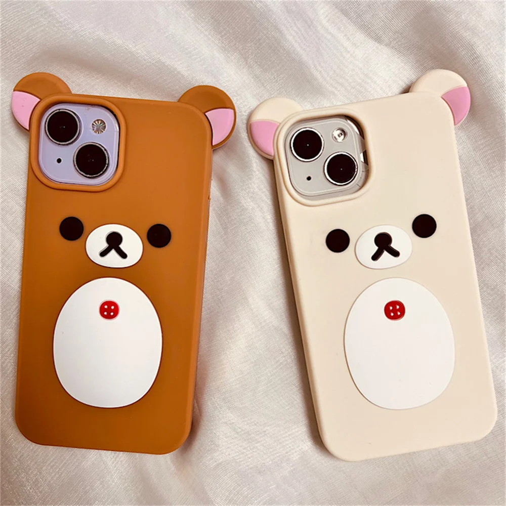 Japan Cute 3D Bear Ears Design Crossbody Lanyard Case For iPhone 13 12 1115Promax 14 13Plain Shockproof Soft Cover