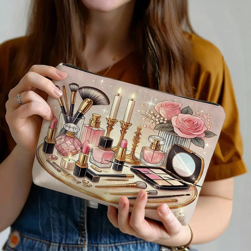 1pc New Vintage Light Luxury Makeup Bag with Print Large Capacity Zippered Organizer Perfect Gift for Moms Classmates Women