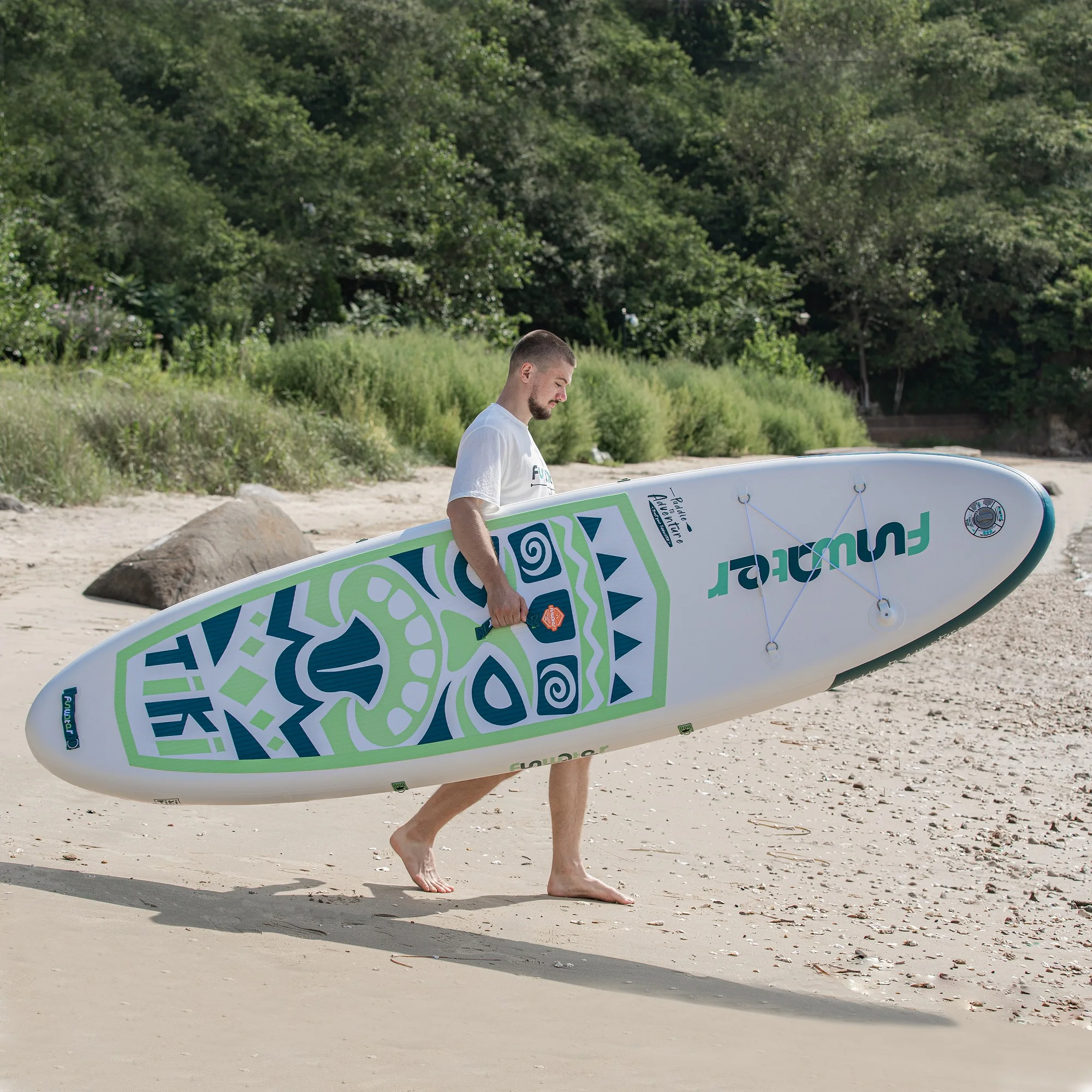 Funwater aufblasbares Stand-Up-Paddleboard (SUP-Board) mit 150 kg Tragfähigkeit für Erwachsene, Premium-PVC, stabil, langlebig, leicht, tragbar, anfängerfreundlich, Allround-Paddleboard für Touren, Cruisen, Yoga, Angeln, Freizeit, Familie, Strand, See, Ozean, Wassersport. – Detail 1