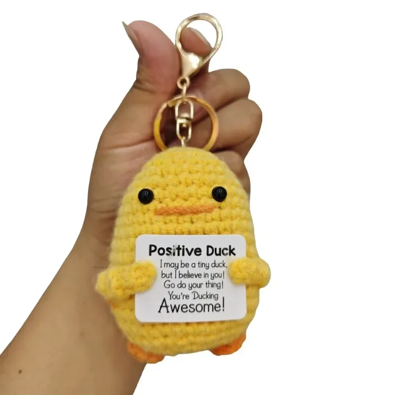 Inspirational Positive Pickle Cute Duck Keychain Plush Keyring Birthday Christmas Gifts for Car Backpack Wallet Accessories