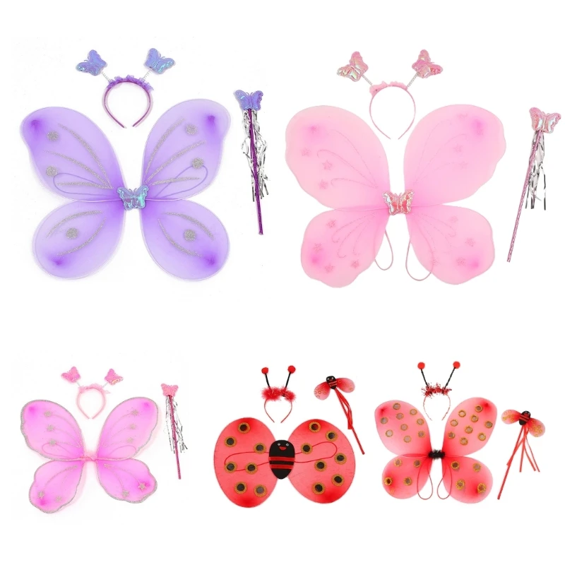 

Fairy-Wings Butterfly Wings with Wand Headband Angel Wings Costume Dress Up Kindergarten Role Play-Props for Girls 40JC